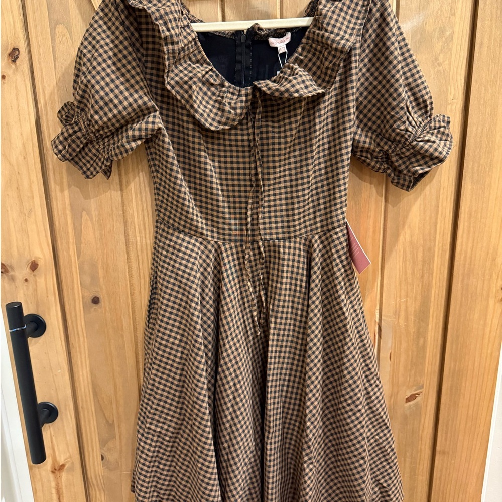 Brown Checkered Ruffle Dress ivy city 11-12